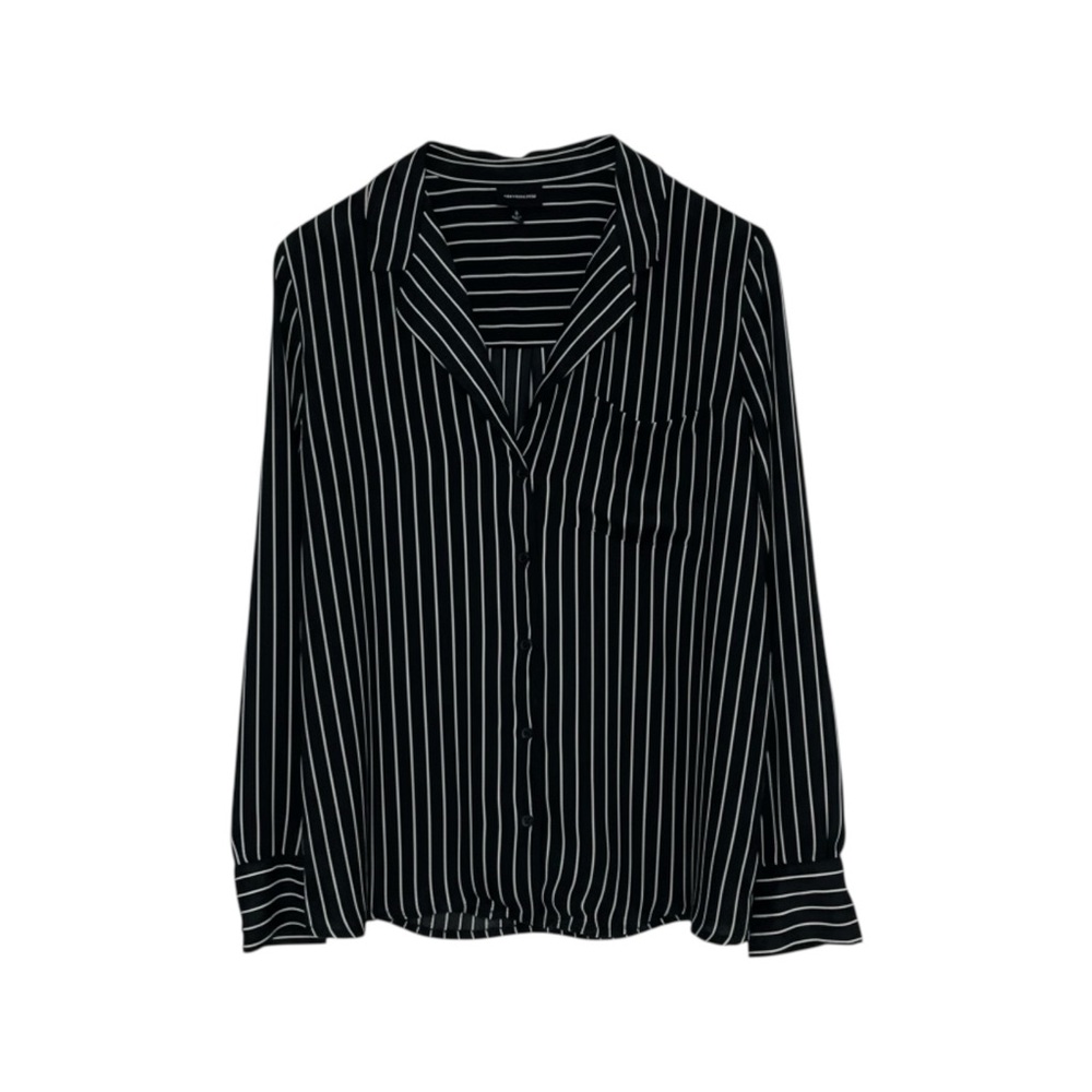 Who‎ What Wear Button Up Blouse Women’s Large Black White Stripe